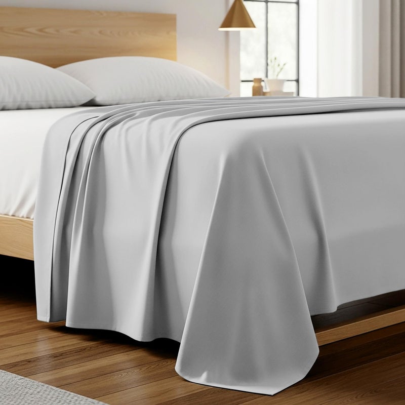 Mellanni Twin XL Size Flat Sheet - Iconic Collection Bedding - Hotel Luxury, Extra Soft, Cooling - Wrinkle, Fade, Stain Resistant - 1 Flat Sheet Only (Twin XL, Light Gray) - Image 1